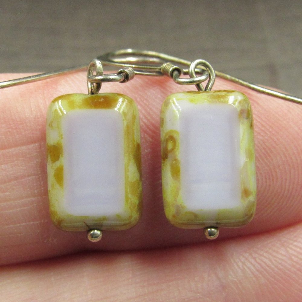 Sterling Small Weird Rectangle Stone Earrings - image 1